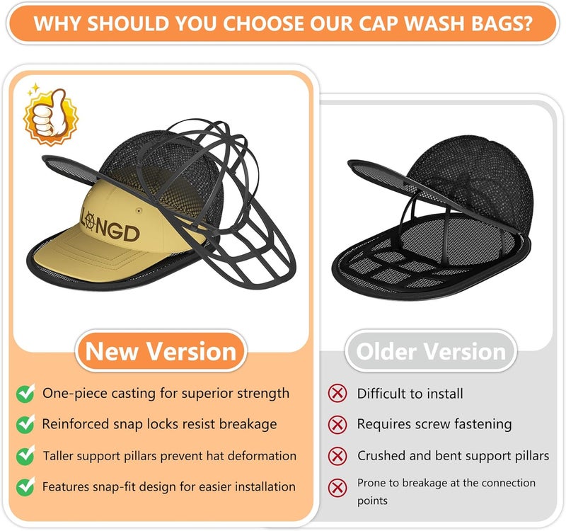 LONGD Hat Washer Cage with Snap Lock - Machine/Dryer Safe Compact Hat Cleaner for Baseball Caps & Storage - Image 3